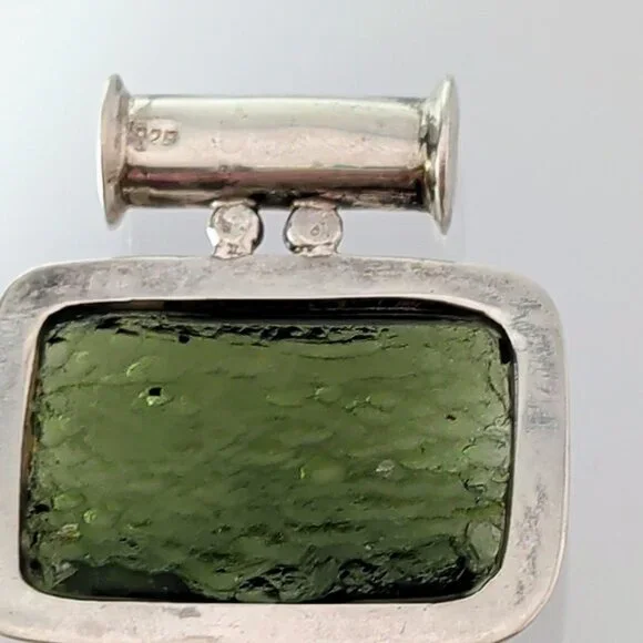 One of a Kind Moldavite & Sterling Silver Pendant With Faceted & Raw Sides - Picture 12 of 13